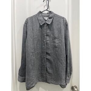 J. Jill 100% Linen Grey Button Up Top Sz M